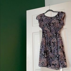 Floral lavender mini dress with elastic waistband